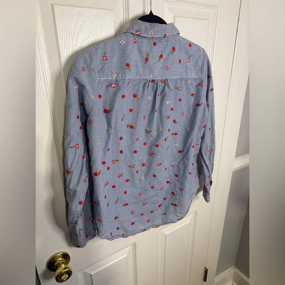Maeve (Anthropologie) Embroidered Buttondown – Size 4 | Blue & White Stripe - Picture 9 of 12